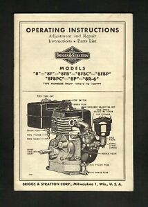 1950s Briggs &amp; Stratton Model &#034;8&#034; Gasoline Engine Operating Instructions Booklet