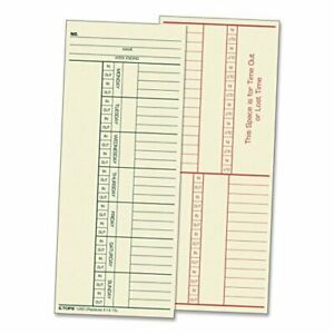 Time Cards, Weekly, 2-Sided, Named Days, 3-3/8&#034; x 8-1/4&#034;, Green/Red Manila