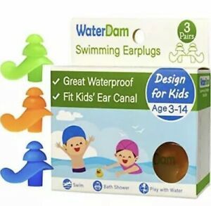 WaterDam Ear Plugs for Swimming Kids – 3 Pairs Soft Silicon Earplugs for Chil...