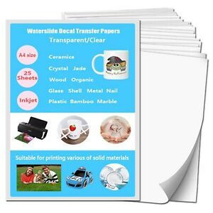 Waterslide Decal Paper Inkjet Clear 25 Sheets Premium Personalized Water-Slid...