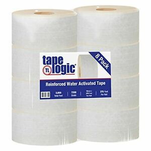 Tape Logic 8 Rolls 72mm x 375 Feet Reinforced Gummed White Paper Packing Tape...