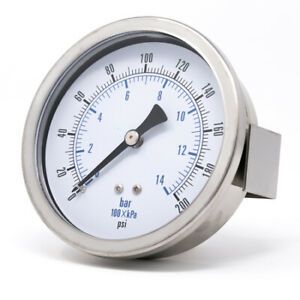 PIC GAUGES 203D-354G Gauge,3.5&#034;,0/200psi,1/4&#034;LBM,UClamp,SS