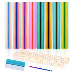 Holographic Adhesive Permanent Vinyl Sheets Bundle 12&#034;x12&#034; + Transfer Tape Tools