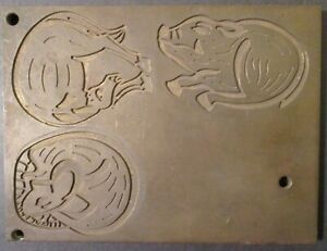 Vintage Heavy Brass PRINTING PLATE with THREE ANIMALS ~ Sunset ~ 4 1/8” x 5 1/2&#034;