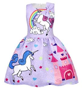 COTRIO Big Girls Unicorn Casual Dress Rainbow Stars Bow-Knot Pleated Skirt Party