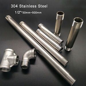 1/2&#034; Stainless Steel Pipe Fitting BSP Male Barrel Nipple, Elbow/Tee/Cap Adaptor