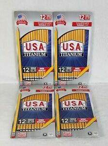 LOT of 4 USA Titanium Premium Wood #2 HB Pencils - 12 Pencils EACH Pack