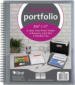 C-Line 8-Pocket Spiral-Bound Poly Portfolio, Letter Size, 1 Portfolio, Smoke Gra