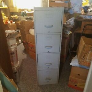 Old Green Painted Wood 4 Drawer Filing Cabinet