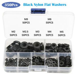350 pcs Nylon Rubber Flat Ring Washer Gaskets Black M2 M2.5 M3 M4 M5 M6 M8