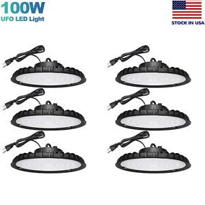 6Pcs 100W UFO LED High Bay Light Work Lighting Fixture Factory Warehouse 6000K