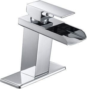 Waterfall Bathroom Faucet Chrome Modern Bath Pedestal Sink Faucets Open Spout