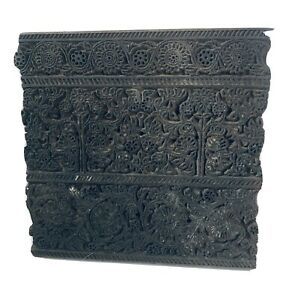ANTIQUE WOOD PRINTING BLOCK CARVED W HANDLE for TEXTILE/FABRIC STAMP INDIA    A