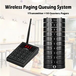 999CH Wireless Paging Equipment +10 Coaster Pagers SU-668S FastFood Restaurant