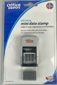 Office Depot MINI DATE STAMP MAKES TWO COLORS STAMP IN RED AND BLUE NEW