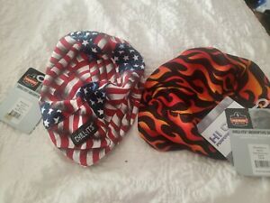 2 Ergodyne&amp; Chill-Its High-Performance Dew Rag, Stars/Stripes, One Size &amp; flames