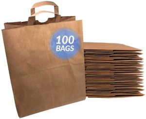 Reli. Paper Grocery Bags w/ Handles 100 Pcs, Bulk12&#034;x7&#034;x14&#034; Large Paper Grocery
