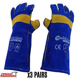 Promax Blue Welding Gloves - 3x Pairs - 40cm Long WELDCLASS  + Free Shipping