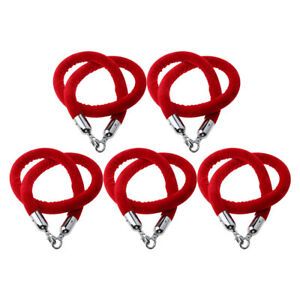 5pcs 59&#034; Barrier Rope Crowd Control Queue Line Velvet Rope with Silver Hooks