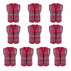 10x Red Two Tones XXL Safety Vest ANSI/ISEA 107 Class 2 W/ 5 Photo ID Pocket F5