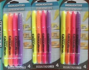 Promarx 2 packs Highlighters, Chisel Tip, 4 Count Pack Yellow Orange Pink Purple
