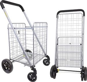 Dbest Products Cruiser Cart Deluxe 2 Shopping Grocery Rolling Folding Laundry Ba