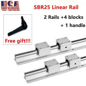 2X SBR25 Linear Rail Shaft Guide + 4X SBR25UU Bearing Block 200-1500mm CNC DIY