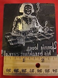  Metal Printer Letterpress Ink Stamp Wood Block PA Dutch Yonnie loves his cereal