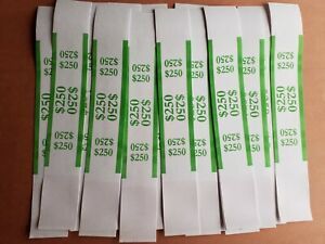 100  Self-Sealing Green $250 Straps Currency Bands for bank money cash bill