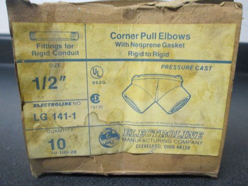 New box of 6 Electroline LG 141-1 1/2&#034; Corner pull Elbows CONDUIT FITTINGS.