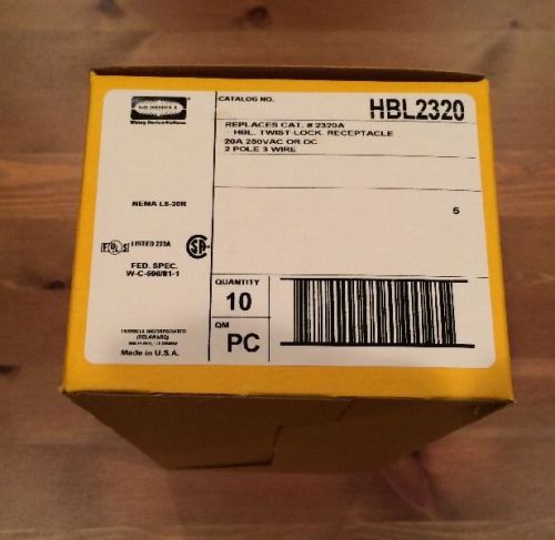 Box of 10 new hubbell hbl2320 twist lock receptacle 20amp for sale