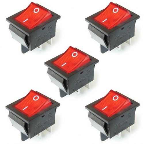 5pcs red 4 pin light on/off boat rocker switch 250v 15a ac amp 125v/20a sr1g for sale