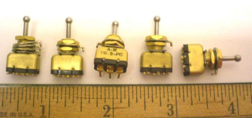 5 Sub-Min Mil Gold Spring Return Center Toggle Switches, ARROW HART, Made in USA