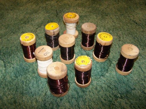Lot of 10 Vintage Assorted Wooden Spools of Radio Magnet Wire Birnbach Radio Co