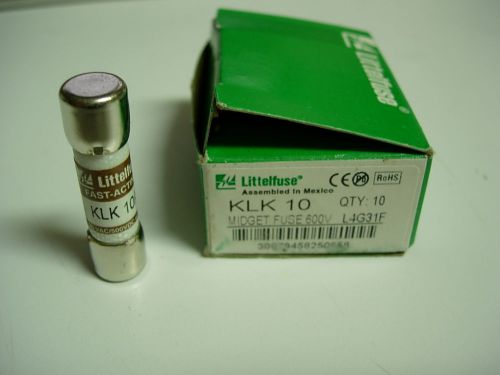 Littelfuse klk 10 fuse 600v ac box of 10 equal to bussmann ktk-10 ferraz atm-10 for sale