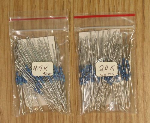 1/4 Watt 1% Metal Film Resistors:  4.9 kohm - 90 pcs., 20 kohm - 120 pcs.