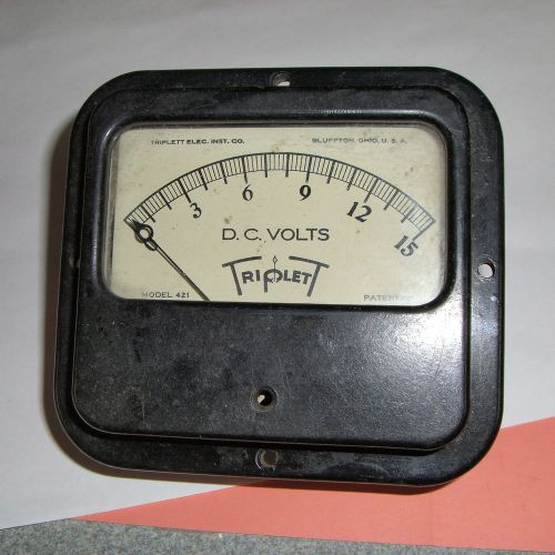 Vintage triplett elec. inst. co. # 421 &#034;0-15 d.c. volts&#034; gauge ( bluffton oh ) for sale