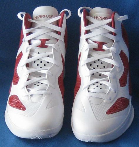 NIKE ZOOM HYPERFUSE MEN&#039;S WHITE WITH RED HIGHLIGHTS  BASKETBALL SNEAKERS SHOES