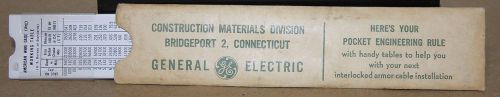 Paper calculator-vintage-&#034;g.e. pocket engineering rule/bridgeport,con 1960 (w13) for sale
