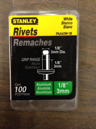 Stanley white 1/8&#034; aluminum rivets-pack of 100 for sale
