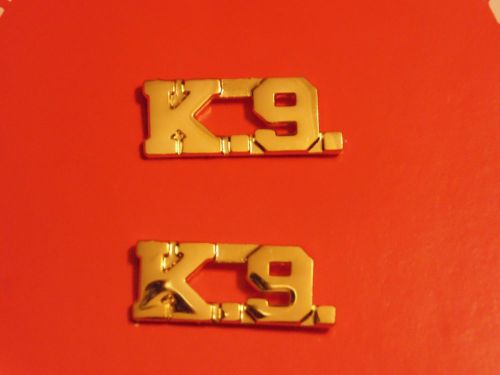 Uniform collar insignias, &#034;k9&#034;, pair, new in package, goldtone 3/8&#034; letter for sale