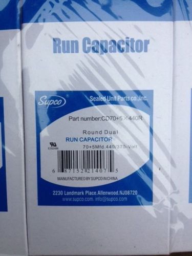 Five (5) - round dual run capacitor, 70 + 5 mfd., 440 / 370 volt, - lot of 5 - for sale