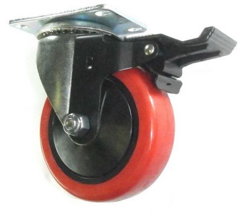 Swivel plate caster with 4&#034; red on black polyurethane wheel &amp; posi-lock brake for sale