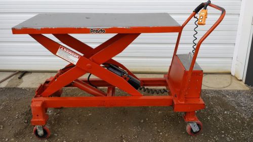 Presto portable hydraulic lift table cart 12 volt electric 1500 lb 2&#039;x4&#039; xbp36 for sale