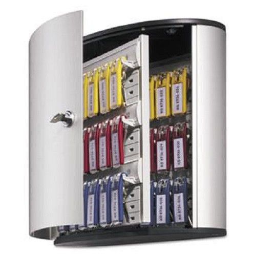 Locking Key Cabinet 36-Key Brushed Aluminum Automotive Garage Storage Safety