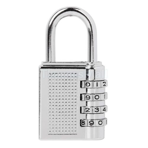 Silver 4-dial combination padlock suitcase luggage password lock resettable for sale