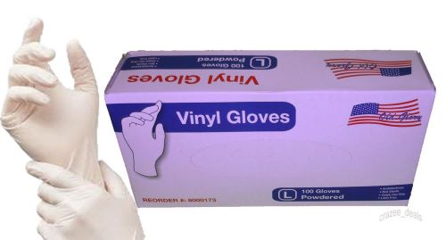 100 count vinyl disposable gloves powdered (non latex nitrile exam) size: lg for sale