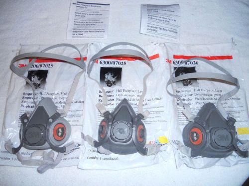 (3) 3m 6300/07026 &amp; 6200/07025 half facepiece respirator masks - new! for sale