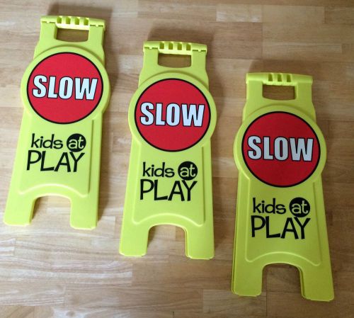 Three (3) Slow Kids At Play Stand Up Signs Yellow Safety Children Toys R Us