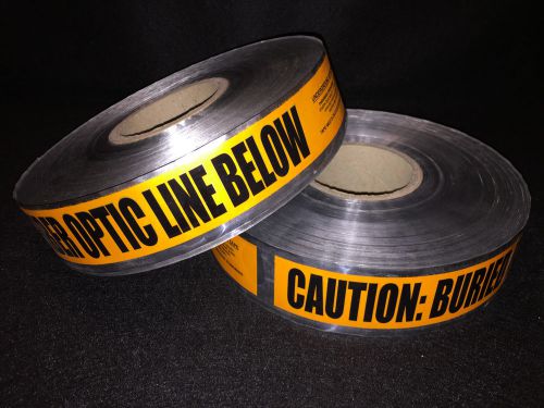 (Qty. 2) Orange Detectable Caution Buried Fiber Optic Line Below Tape 2&#034; x 1000&#039;
